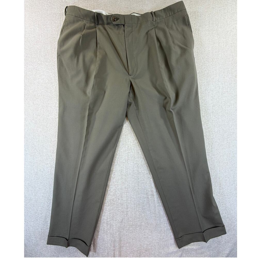 Corbin Mens 44 Tan Wool Pleated Cuffed Classic Chino Ivy League Dress Pants